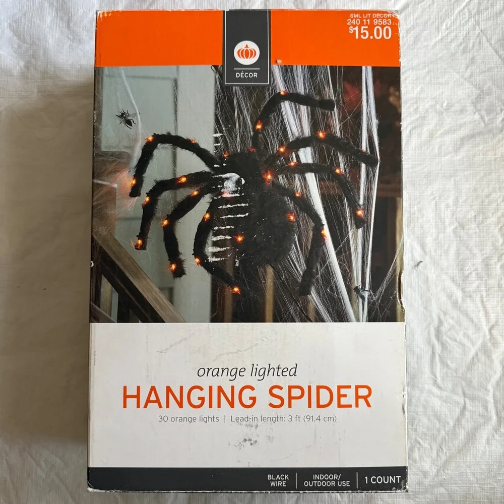 Target Halloween Orange Lighted Spider Black Fuzzy Decor 240 11 9583 2013